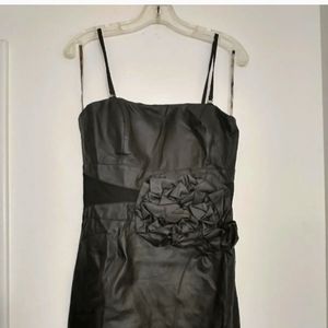 Lucy & Co Little Black Vegan Leather Mini Dress Bodycon Size Large Strapless